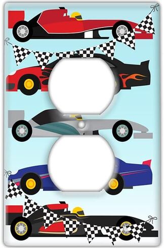Decorative Wall Switch Cover Plate - Race Cars Child Decor Switch Plate - Great for Nursery Room With Blues, Reds, Oranges, and Blacks (Single Toggle Switch Cover) in Saudi Arabia