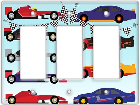 Decorative Wall Switch Cover Plate - Race Cars Child Decor Switch Plate - Great for Nursery Room With Blues, Reds, Oranges, and Blacks (Single Toggle Switch Cover) in Saudi Arabia