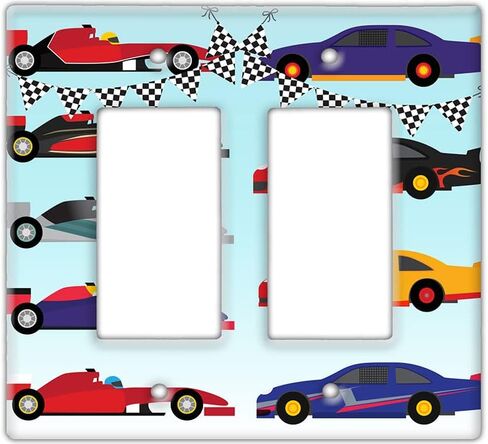 Decorative Wall Switch Cover Plate - Race Cars Child Decor Switch Plate - Great for Nursery Room With Blues, Reds, Oranges, and Blacks (Single Toggle Switch Cover) in Saudi Arabia