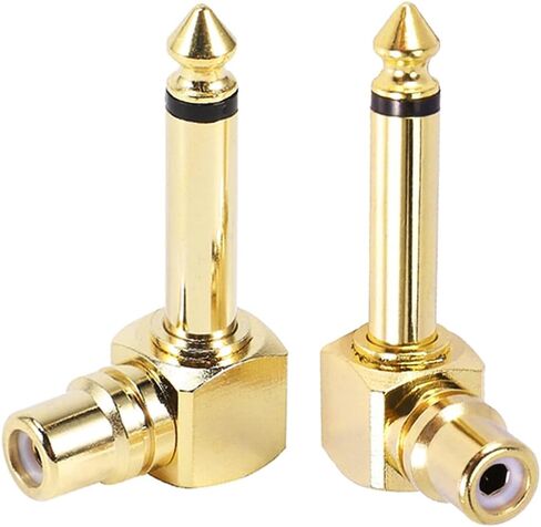 RCA to 1/4" Audio Adapter, 90 Degree 6.35mm Mono Male Microphone Plug to RCA Female Connector, Gold Plated Pure Copper Guitar Jack Connector (2 Pack) in Kuwait