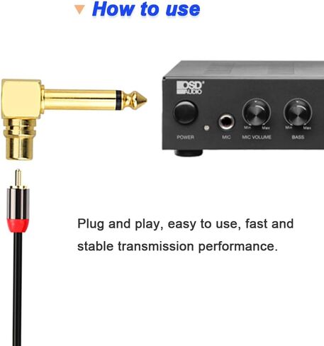 RCA to 1/4" Audio Adapter, 90 Degree 6.35mm Mono Male Microphone Plug to RCA Female Connector, Gold Plated Pure Copper Guitar Jack Connector (2 Pack) in Kuwait