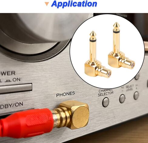 RCA to 1/4" Audio Adapter, 90 Degree 6.35mm Mono Male Microphone Plug to RCA Female Connector, Gold Plated Pure Copper Guitar Jack Connector (2 Pack) in Kuwait