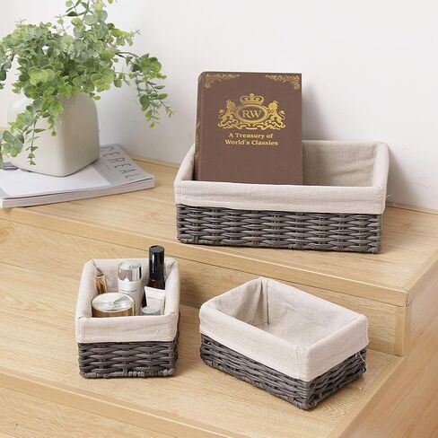 Hosroome Handmade Storage Basket Wicker Baskets for Organizing Shelf Baskets Woven Decorative Home Storage Bins Decorative Baskets Organizing Baskets Nesting Baskets(Set of 3,Brown) in Saudi Arabia