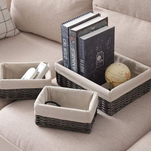 Hosroome Handmade Storage Basket Wicker Baskets for Organizing Shelf Baskets Woven Decorative Home Storage Bins Decorative Baskets Organizing Baskets Nesting Baskets(Set of 3,Brown) in Saudi Arabia