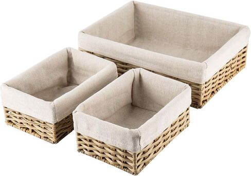 Hosroome Handmade Storage Basket Wicker Baskets for Organizing Shelf Baskets Woven Decorative Home Storage Bins Decorative Baskets Organizing Baskets Nesting Baskets(Set of 3,Brown) in Saudi Arabia