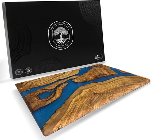 Handmade Olive Wood Cheese Board with Resin, Charcuterie Boards & Serving Tray, Wooden Epoxy Serving Board, Chopping and Cutting Board for Meat Vegetable & Fruit, Premium Gift for Kitchen in Kuwait