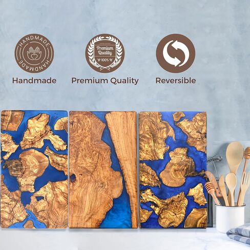 Handmade Olive Wood Cheese Board with Resin, Charcuterie Boards & Serving Tray, Wooden Epoxy Serving Board, Chopping and Cutting Board for Meat Vegetable & Fruit, Premium Gift for Kitchen in Kuwait