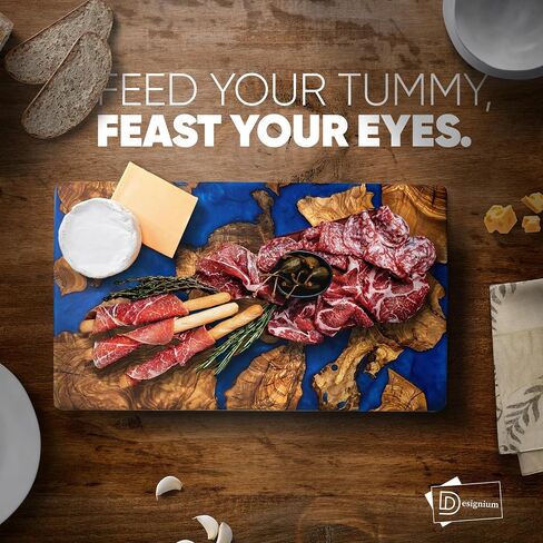 Handmade Olive Wood Cheese Board with Resin, Charcuterie Boards & Serving Tray, Wooden Epoxy Serving Board, Chopping and Cutting Board for Meat Vegetable & Fruit, Premium Gift for Kitchen in Kuwait