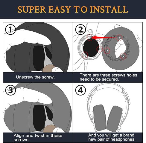 استبدال وسائد الأذن SOULWIT لسماعات الرأس Sony MDR-XB500، وسائد الأذن مع جلد بروتين أكثر نعومة، واستبدال الأجزاء البلاستيكية والمسامير - أسود in Saudi Arabia