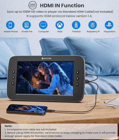 مشغل DVD للسيارة مقاس 10.5 بوصة من WONNIE بشاشة مزدوجة مع مدخل/مخرج HDMI 1080P، ومشغل DVD لمسند الرأس مع نقل إشارة عالي الدقة بالكامل، ودعامات تثبيت، ومحول تيار متردد، ودعم USB/مزامنة للتلفزيون (مشغل واحد + شاشة واحدة) in Kuwait