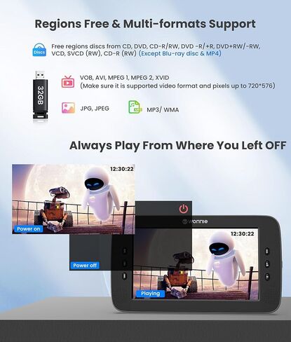 مشغل DVD للسيارة مقاس 10.5 بوصة من WONNIE بشاشة مزدوجة مع مدخل/مخرج HDMI 1080P، ومشغل DVD لمسند الرأس مع نقل إشارة عالي الدقة بالكامل، ودعامات تثبيت، ومحول تيار متردد، ودعم USB/مزامنة للتلفزيون (مشغل واحد + شاشة واحدة) in Kuwait