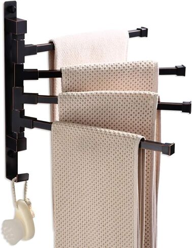 ELLO&ALLO Oil Rubbed Bronze Towel Bars for Bathroom Wall Mounted Swivel Towel Rack Holder with Hooks 4-Arm in Kuwait