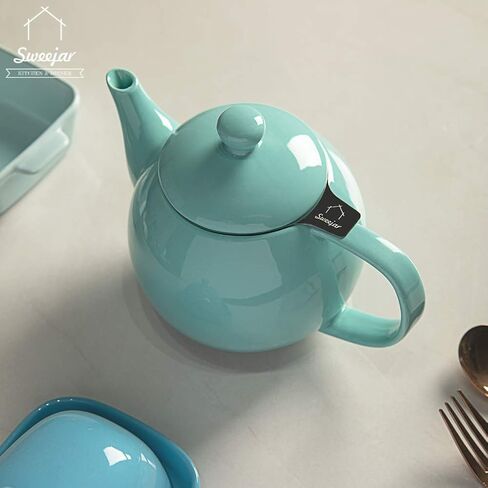 Sweejar Porcelain Teapot with Removable Stainless Steel Infuser,Microwave & Dishwasher Safe Tea Pots for Loose Tea,Tea Infuser Pots for Chrismas Women Gift (30oz Jade) in Kuwait