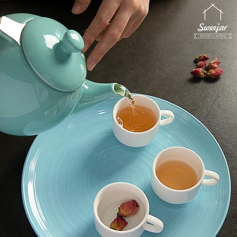 Sweejar Porcelain Teapot with Removable Stainless Steel Infuser,Microwave & Dishwasher Safe Tea Pots for Loose Tea,Tea Infuser Pots for Chrismas Women Gift (30oz Jade) in Kuwait