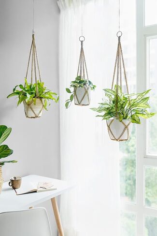 Dahey Macrame Plant Hanger Set of 3 with Hooks Indoor Hanging Planter Basket 35"/29"/23" Handmade Woven Cotton Rope Flower Pot Crochet Plant Holder Stand for Boho Home Decor No Tassels,Beige in Saudi Arabia
