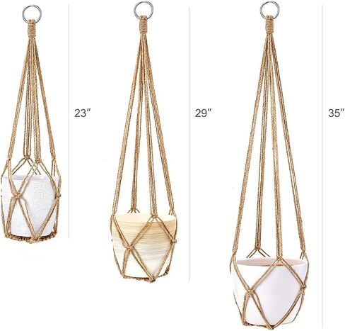 Dahey Macrame Plant Hanger Set of 3 with Hooks Indoor Hanging Planter Basket 35"/29"/23" Handmade Woven Cotton Rope Flower Pot Crochet Plant Holder Stand for Boho Home Decor No Tassels,Beige in Saudi Arabia