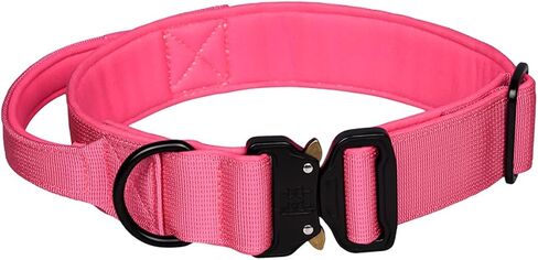 Tactical Dog Collar - Adjustable Military Training Soft Neoprene Padded Nylon Collar with Control Handle and Heavy Duty Metal Buckle for Medium and Large Dogs (L, Hot Pink) in Saudi Arabia
