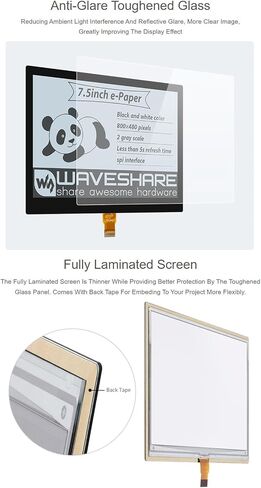 Waveshare 7.5inch E-Paper E-Ink Optical Bonding Display Compatible with Raspberry Pi 4B/3B+/3B/2B/B+/A+/Zero/Zero W/WH/Zero 2W Series Boards 800×480 Pixels Dual-Color with SPI Interface Without PCB in Saudi Arabia