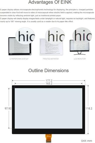 Waveshare 7.5inch E-Paper E-Ink Optical Bonding Display Compatible with Raspberry Pi 4B/3B+/3B/2B/B+/A+/Zero/Zero W/WH/Zero 2W Series Boards 800×480 Pixels Dual-Color with SPI Interface Without PCB in Saudi Arabia