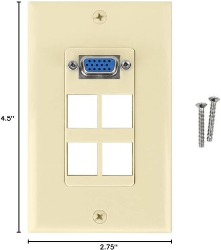 VGA + 4 port Keystone Wall Plate (Ivory) in Kuwait
