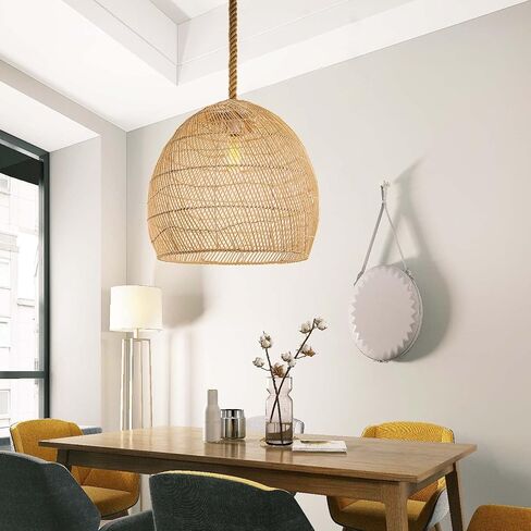 Arturesthome Mini Natural Rattan Pendant Light for Kitchen Island, Woven Lamp Shade Chandelier, Handmade Hanging Ceiling Light Lampshade, Rope Lamp D 9.8inx10.6in in Saudi Arabia