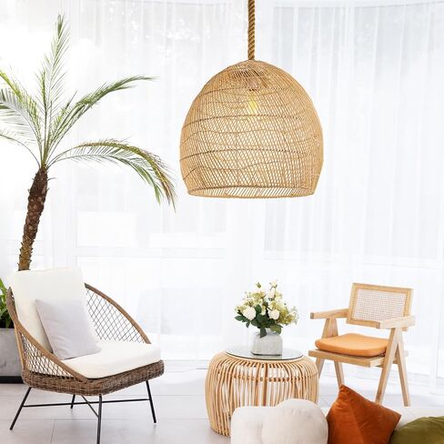 Arturesthome Mini Natural Rattan Pendant Light for Kitchen Island, Woven Lamp Shade Chandelier, Handmade Hanging Ceiling Light Lampshade, Rope Lamp D 9.8inx10.6in in Saudi Arabia