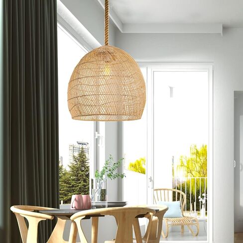 Arturesthome Mini Natural Rattan Pendant Light for Kitchen Island, Woven Lamp Shade Chandelier, Handmade Hanging Ceiling Light Lampshade, Rope Lamp D 9.8inx10.6in in Saudi Arabia