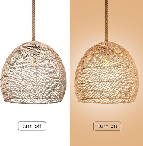 Arturesthome Mini Natural Rattan Pendant Light for Kitchen Island, Woven Lamp Shade Chandelier, Handmade Hanging Ceiling Light Lampshade, Rope Lamp D 9.8inx10.6in in Saudi Arabia