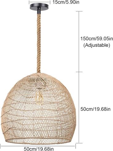 Arturesthome Mini Natural Rattan Pendant Light for Kitchen Island, Woven Lamp Shade Chandelier, Handmade Hanging Ceiling Light Lampshade, Rope Lamp D 9.8inx10.6in in Saudi Arabia