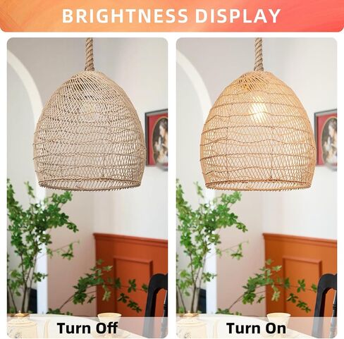 Arturesthome Mini Natural Rattan Pendant Light for Kitchen Island, Woven Lamp Shade Chandelier, Handmade Hanging Ceiling Light Lampshade, Rope Lamp D 9.8inx10.6in in Saudi Arabia