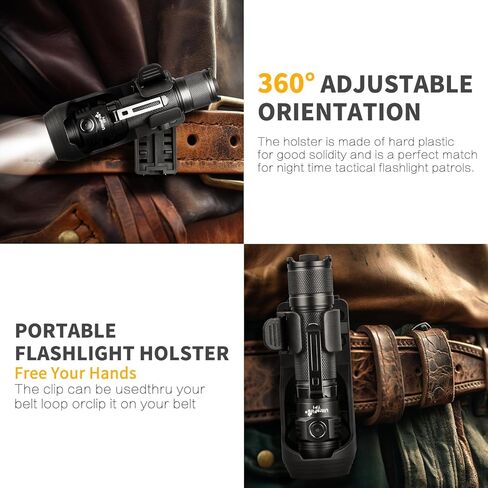 مصباح شرطة ULTRAFIRE 2600 لومن عالي مع حافظة، مصباح يدوي تكتيكي EDC قابل لإعادة الشحن مع حامل حزام واجب، ضوء فلاش مشرق لإنفاذ القانون TP1 in Kuwait