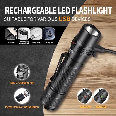 مصباح شرطة ULTRAFIRE 2600 لومن عالي مع حافظة، مصباح يدوي تكتيكي EDC قابل لإعادة الشحن مع حامل حزام واجب، ضوء فلاش مشرق لإنفاذ القانون TP1 in Kuwait