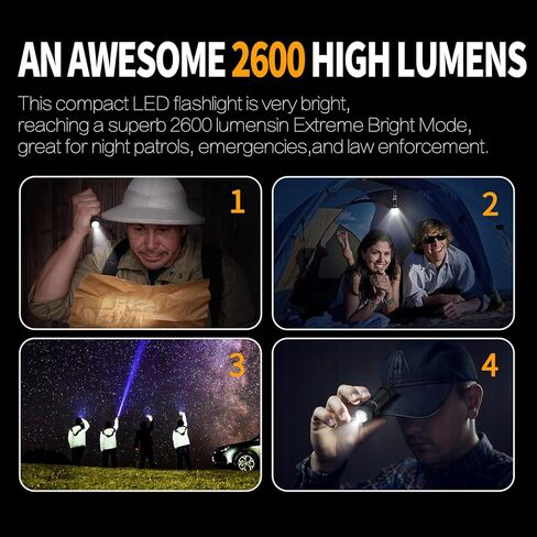 مصباح شرطة ULTRAFIRE 2600 لومن عالي مع حافظة، مصباح يدوي تكتيكي EDC قابل لإعادة الشحن مع حامل حزام واجب، ضوء فلاش مشرق لإنفاذ القانون TP1 in Kuwait