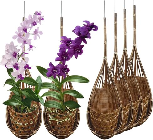 Handmade 100% Thai Bamboo Hanging Orchid Basket – 4 Inch Set of 3 in Saudi Arabia