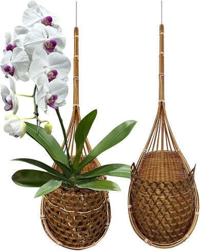 Handmade 100% Thai Bamboo Hanging Orchid Basket – 4 Inch Set of 3 in Saudi Arabia