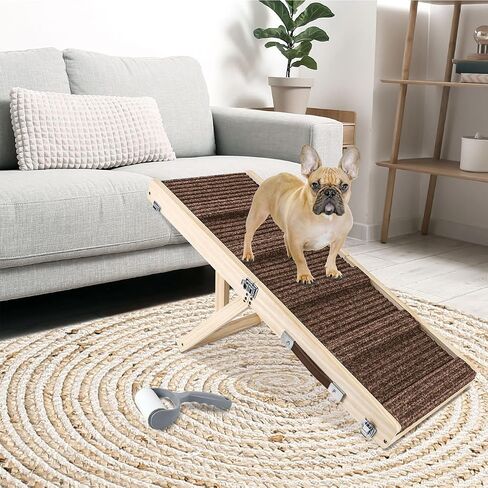 Okydoky Small Dog Ramp, Adjustable Portable Folding Wooden Pet Ramp, 32" Long with Non-Slip Traction Mat, Adjustable from 9" to 17.5", Dog Climbing Ladder for Sofa, Bed, Couch,Car (Grey) NO.LGPT1 in Kuwait
