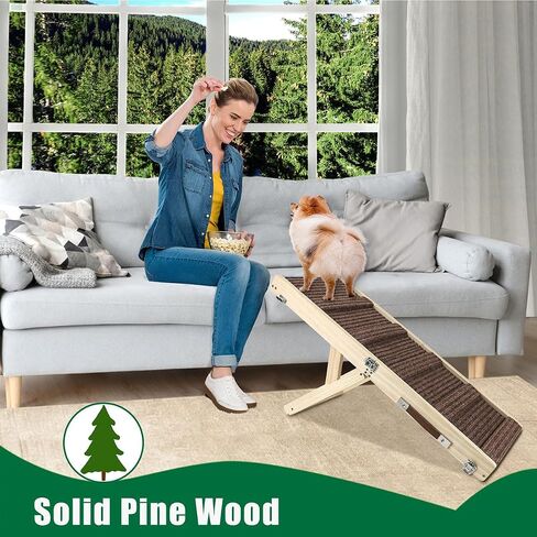 Okydoky Small Dog Ramp, Adjustable Portable Folding Wooden Pet Ramp, 32" Long with Non-Slip Traction Mat, Adjustable from 9" to 17.5", Dog Climbing Ladder for Sofa, Bed, Couch,Car (Grey) NO.LGPT1 in Kuwait