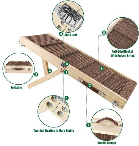 Okydoky Small Dog Ramp, Adjustable Portable Folding Wooden Pet Ramp, 32" Long with Non-Slip Traction Mat, Adjustable from 9" to 17.5", Dog Climbing Ladder for Sofa, Bed, Couch,Car (Grey) NO.LGPT1 in Kuwait