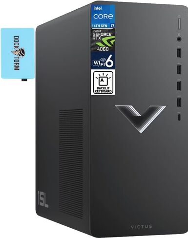 كمبيوتر HP Victus للألعاب والأعمال المكتبي (Intel i7-14700F، GeForce RTX 4060 8GB، 32GB DDR4، 512GB PCIe SSD + 1TB HDD، RGB Backlit KB، WiFi 6، 3 منافذ عرض (DP)، Win11Home) مع موسع منفذ USB DKZ in Saudi Arabia
