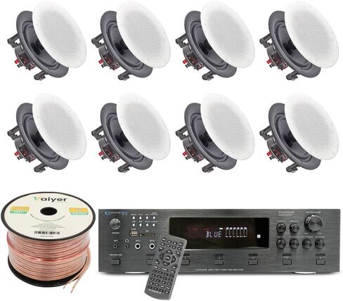Vaiyer Home Audio System Kit, 6-Channel 6000 Watts Bluetooth Amplifier | w/ 6.5" 12 Qty of 200 W Each in-Wall in-Ceiling Speakers & 16 AWG 500 ft. Speaker Wire, Perfect for Home, Office, Restaurants in Saudi Arabia