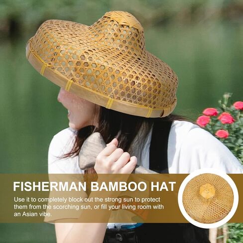 GANAZONO 1pc Bamboo Hat Rain-proof Hat Fishing Hat Rustic Hat Oriental Styled Hat Uv Protection Hat Weaving Hat Sun Block Hat Bamboo Woven Hat Sun Hat Farmer Laboring Hat Farmer Hat in Kuwait
