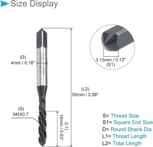 Spiral Flute Threading Tap, M5X0.8 Thread Size, Nitriding Coated HSS Tapping Tool - (Applications: for Processing Holes & Sticky Materials) in Saudi Arabia