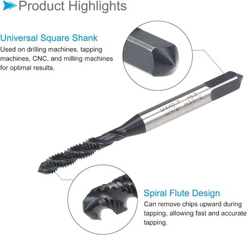 Spiral Flute Threading Tap, M5X0.8 Thread Size, Nitriding Coated HSS Tapping Tool - (Applications: for Processing Holes & Sticky Materials) in Saudi Arabia
