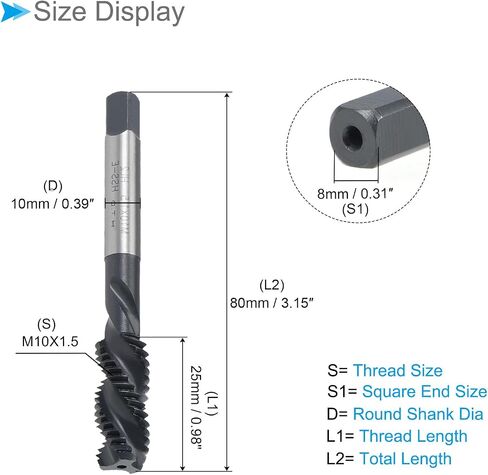 Spiral Flute Threading Tap, M5X0.8 Thread Size, Nitriding Coated HSS Tapping Tool - (Applications: for Processing Holes & Sticky Materials) in Saudi Arabia