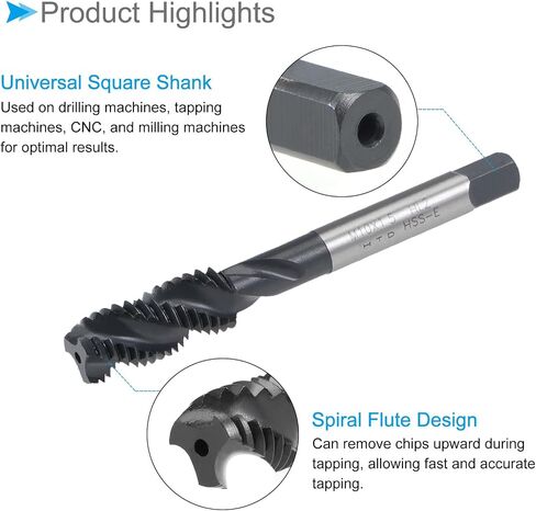 Spiral Flute Threading Tap, M5X0.8 Thread Size, Nitriding Coated HSS Tapping Tool - (Applications: for Processing Holes & Sticky Materials) in Saudi Arabia