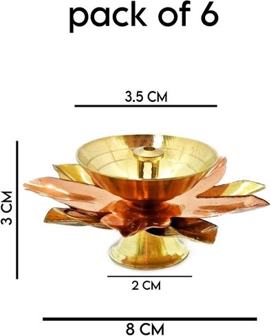 Set of 2 Brass Copper Lotus Flower Petals Kamal Shape Akand Diya for Traditional Indian Festive Diwali Deepawali Puja Pooja Dia Home Temple Decoration Oil Lamp Gift Items (Size-13x7 cm) in Saudi Arabia