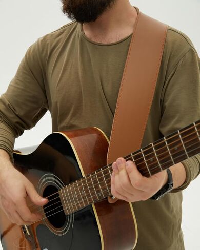 Handcrafted Leather Guitar Strap with Personalization - Acoustic Electric Bass Guitar Strap - Accessories for Guitars (Black) in Kuwait