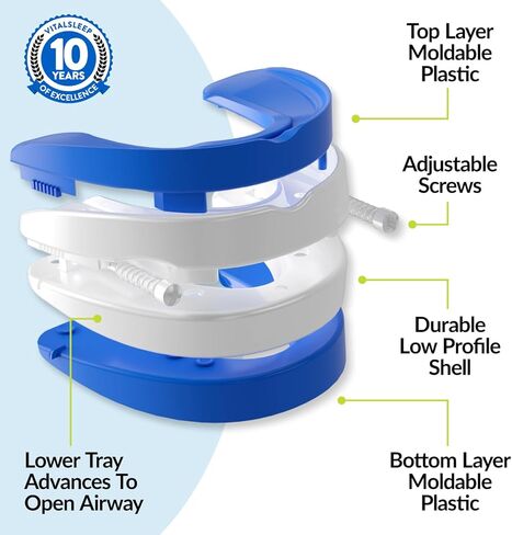 قطعة الفم VitalSleep المضادة للشخير 2.0، حل الشخير بحجم المرأة، وضع الفك قابل للتعديل، انطباعات أسنان شخصية، صنع في الولايات المتحدة الأمريكية in Kuwait