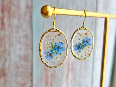 Gold Vermeil Hooks Forget Me Not Dangle Earrings with Gold Flakes Handmade Vintage Jewelry, Flower Earrings for Women, Boho Earings Christmas Gift for Her (Blue Teardrop Gold Vermeil) in Saudi Arabia