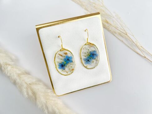 Gold Vermeil Hooks Forget Me Not Dangle Earrings with Gold Flakes Handmade Vintage Jewelry, Flower Earrings for Women, Boho Earings Christmas Gift for Her (Blue Teardrop Gold Vermeil) in Saudi Arabia